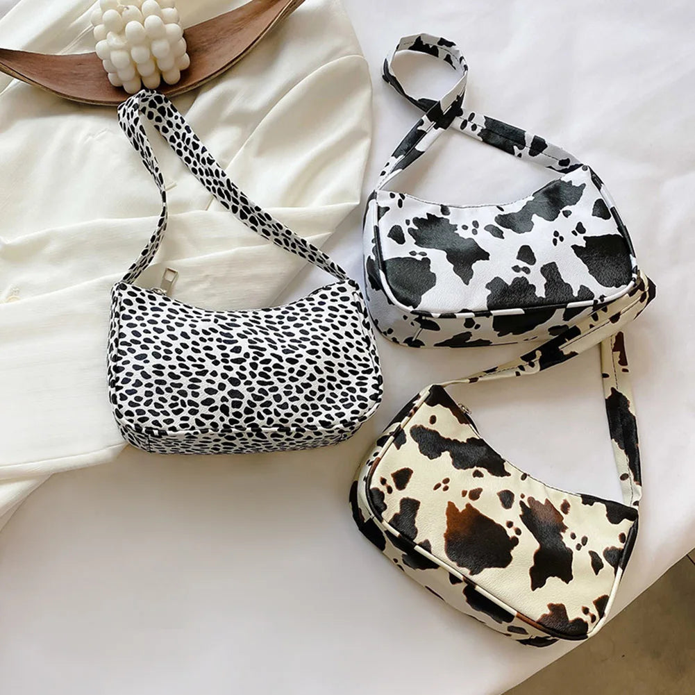 Cow Dot Printed Women Shoulder Handbags PU Leather Small Casual Female Underarm