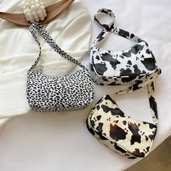 Cow Dot Printed Women Shoulder Handbags PU Leather Small Casual Female Underarm