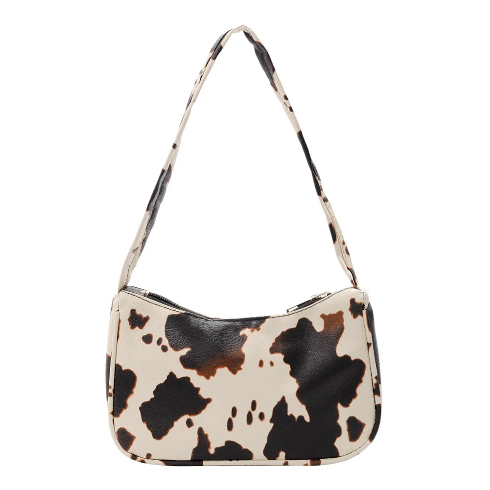 Cow Dot Printed Women Shoulder Handbags PU Leather Small Casual Female Underarm