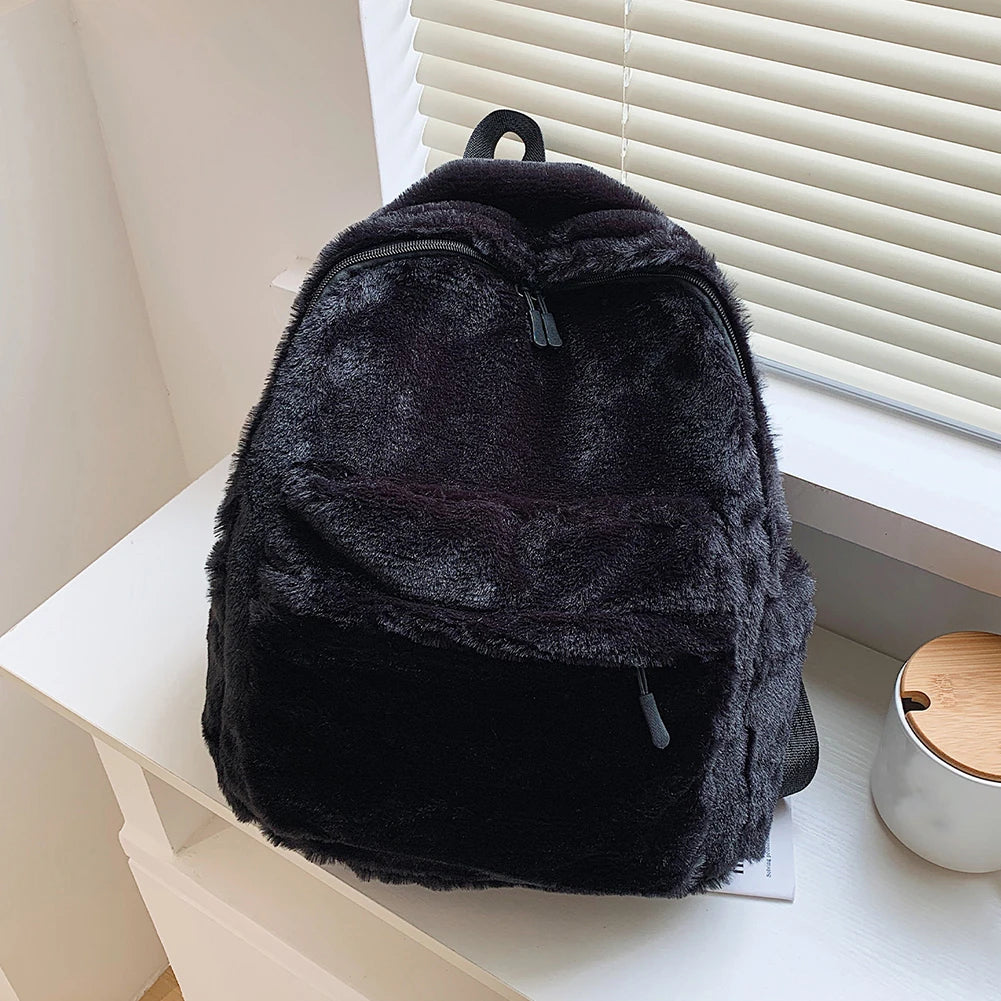 Cow Leopard Animal Print Backpack Women Travel Plush Shoulder Bag