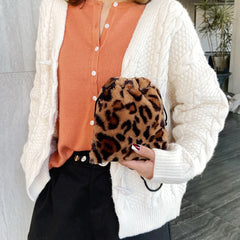 Leopard Printed Plush Crossbody Bag for Women