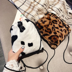 Leopard Printed Plush Crossbody Bag for Women