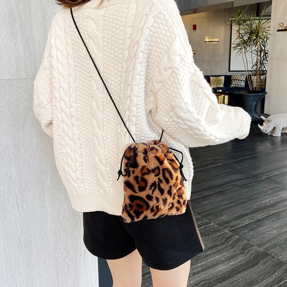 Leopard Printed Plush Crossbody Bag for Women