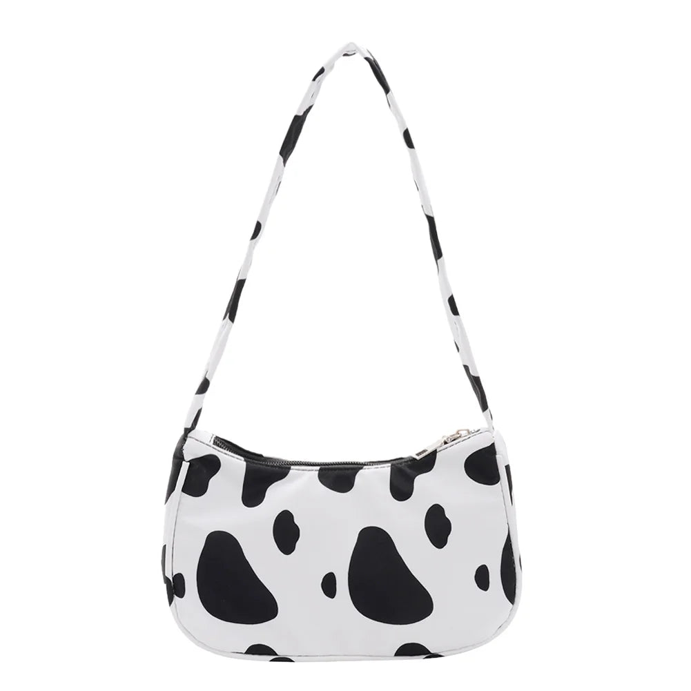 Cow Milk Print Nylon Shoulder Bag Top-handle Tote