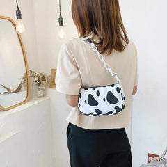 Cow Milk Print Nylon Shoulder Bag Top-handle Tote