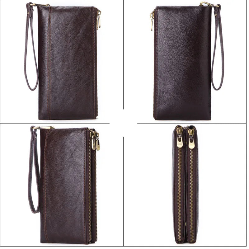 Cowhide Men Clutch Wallets Leather Long Purses Business Large Capacity Wallet