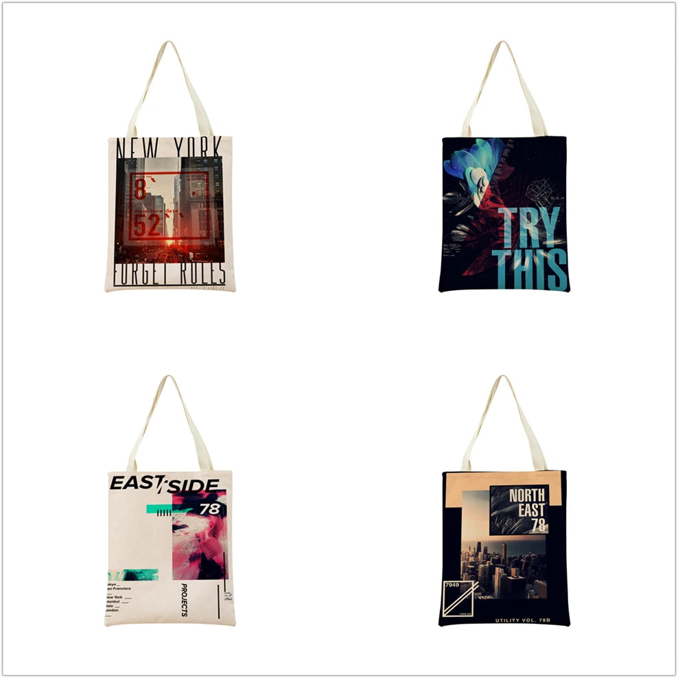 ECO Shopping Bag Foldable Portable Women Handbag Double Sided Print