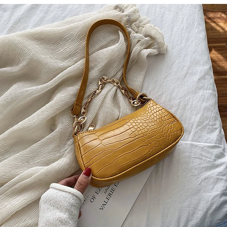 Crocodile Pattern Mini PU Leather Shoulder Bag for Women with Chain Hand Bag