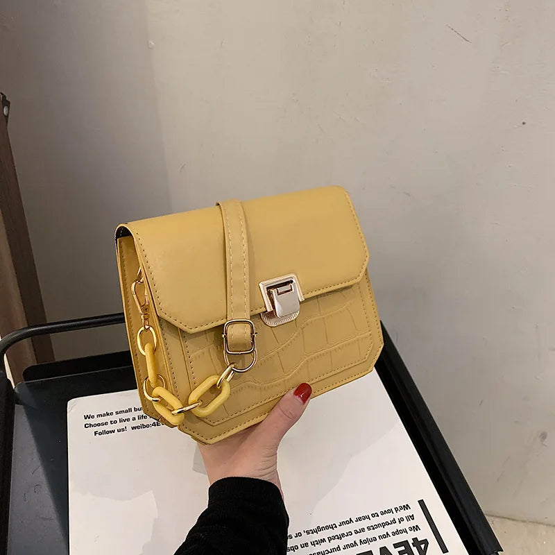 Crocodile Pattern Messenger Bag Womens PU Leather Small Square Flap Shoulder Cro