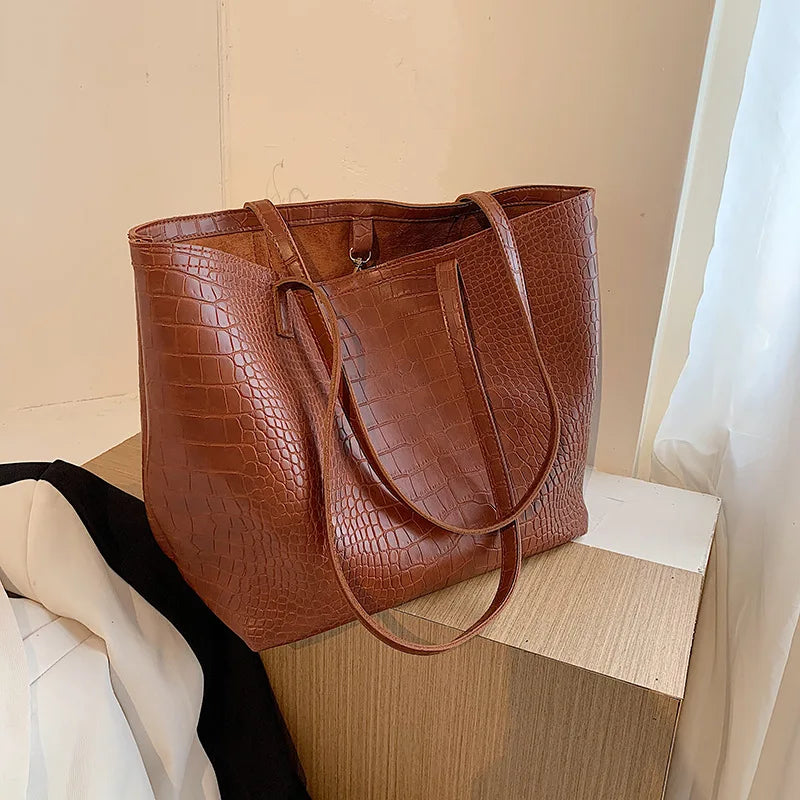 Crocodile Pattern Women Commute Tote Bags Large Capacity Shoulder Handbags