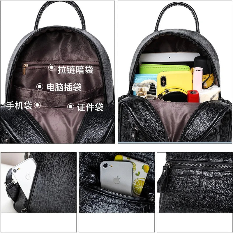 Crocodile Women Backpack Small Schoolbags For Girls Daypack Bagpack PU Leather F