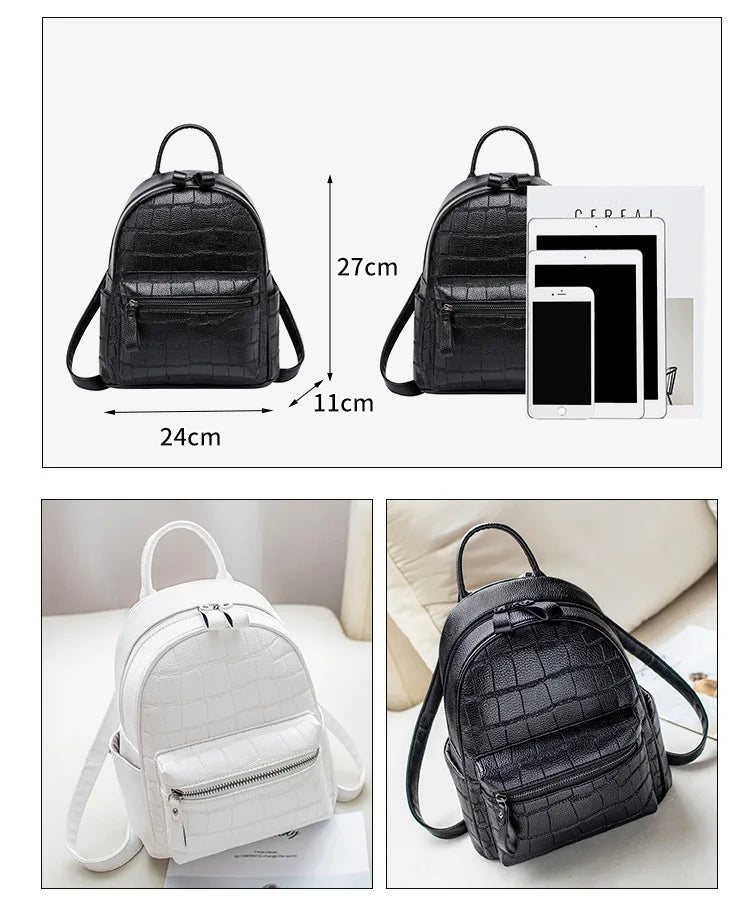 Crocodile Women Backpack Small Schoolbags For Girls Daypack Bagpack PU Leather F