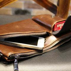 Brown Leather Crossbody Bag Men's Casual Messenger Chest Bag