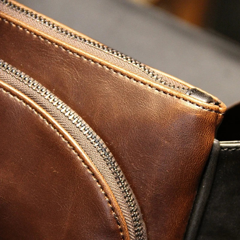 Brown Leather Crossbody Bag Men's Casual Messenger Chest Bag