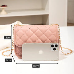 Women's Crossbody Bag Metal Chain Solid Shoulder Bag Red Pink