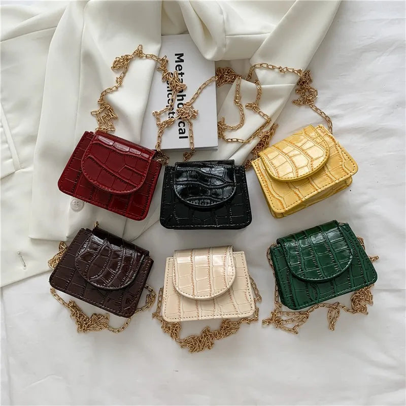 Small Square Crossbody Bag Korean Summer Style Chain Embossed Stone Grain