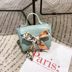 Crocodile Pattern Crossbody Bag with Silk Scarf Bow