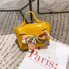 Crocodile Pattern Crossbody Bag with Silk Scarf Bow