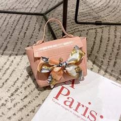 Crocodile Pattern Crossbody Bag with Silk Scarf Bow