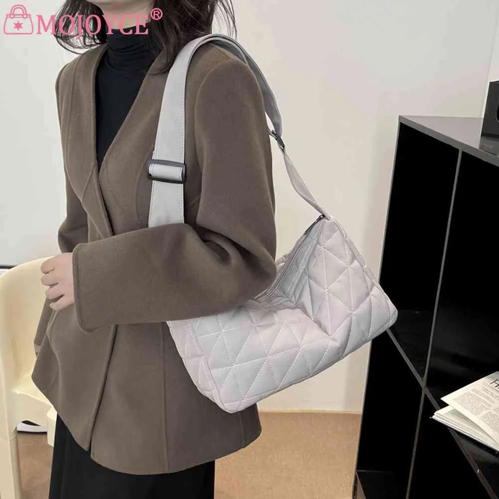 Crossbody Bag Cotton Padded Shoulder Quilted Rhombus Solid Wide Belt