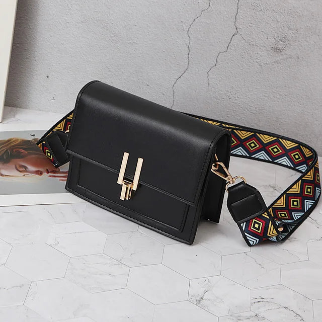 Mini PU Leather Crossbody Bag Wide Strap Small Square Shoulder Messenger