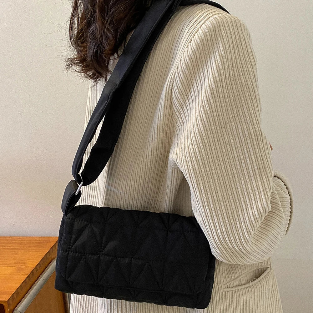 Quilted Rhombus Crossbody Bag Small Square Wide Strap Purse