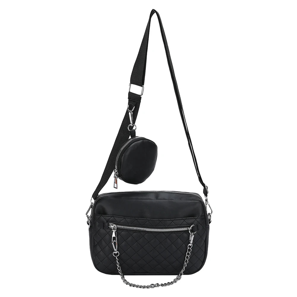 Rhombus Pattern Leather Crossbody Bag with Small Purse