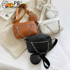 Rhombus Pattern Crossbody Bag Chain Leather Messenger Vintage Female