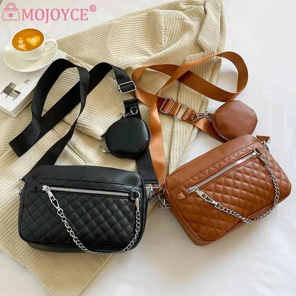 Rhombus Pattern Leather Crossbody Bag Women Handbag Vintage Female Travel
