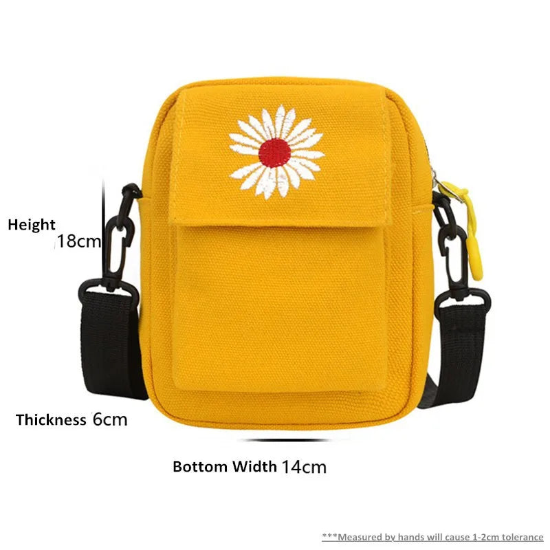 Vintage Daisy Sling Bag Embroidered Canvas Crossbody Shoulder Bag