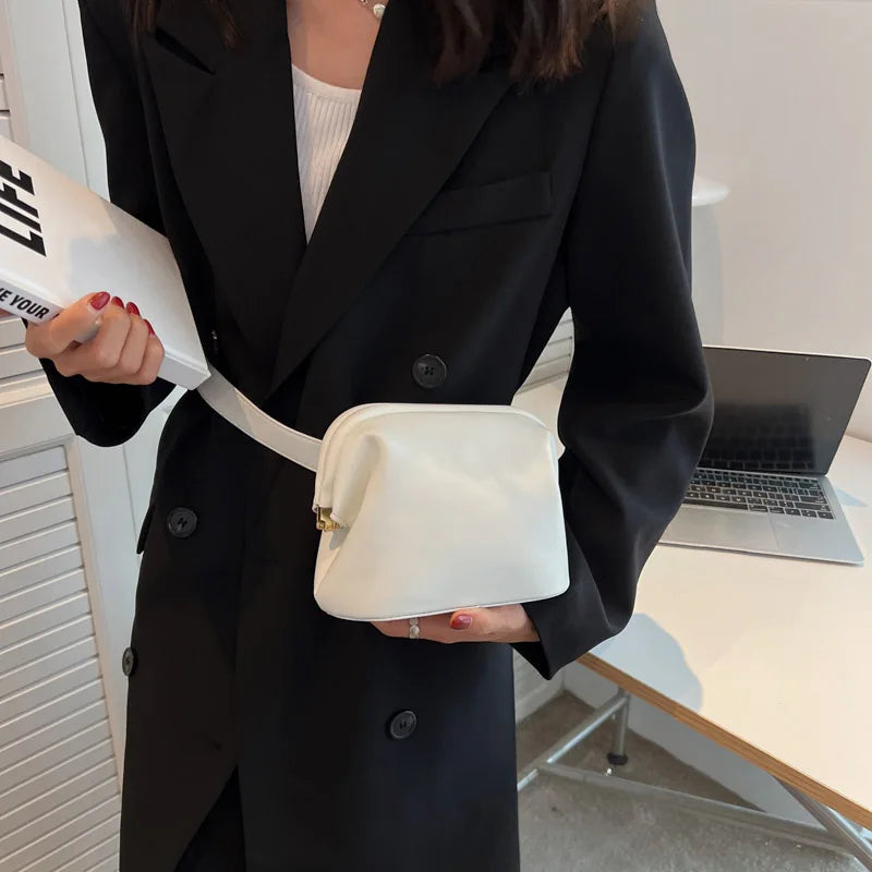Leather Crossbody Chest Bag for Women Solid Shoulder Bag