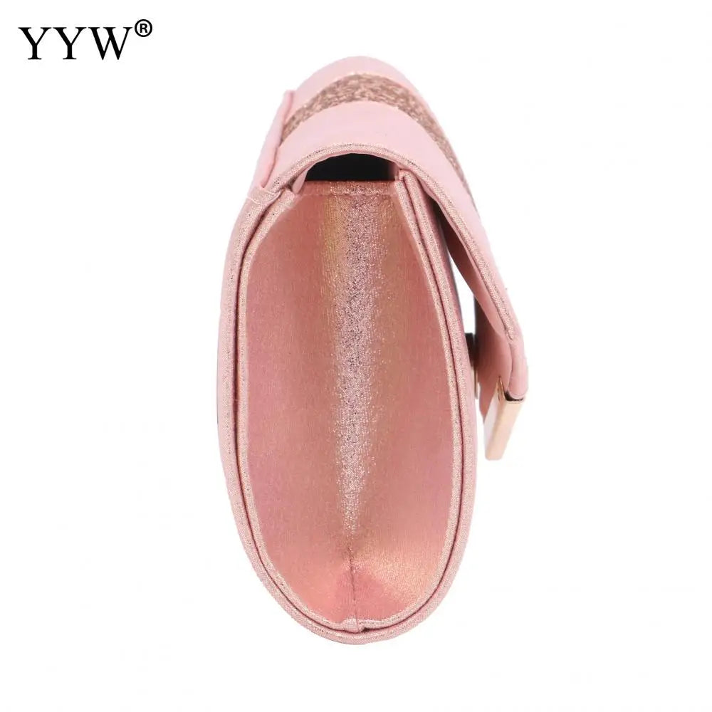Crystal Sequin Evening Clutch Bag Wedding Party Purse Female Pink Silver Wallet