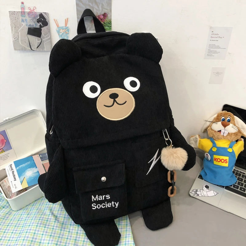 Corduroy Backpack for Women Large Capacity Shoulder Bag