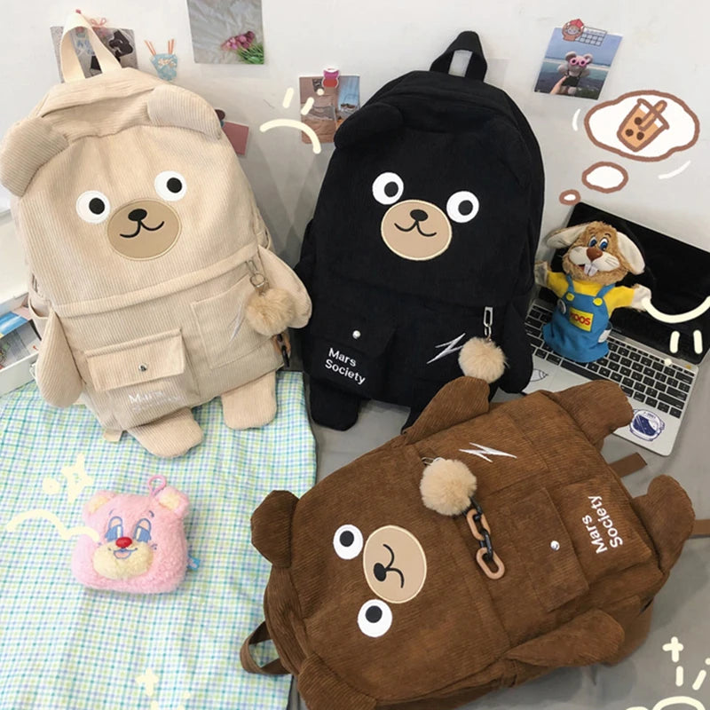 Corduroy Backpack for Women Large Capacity Shoulder Bag