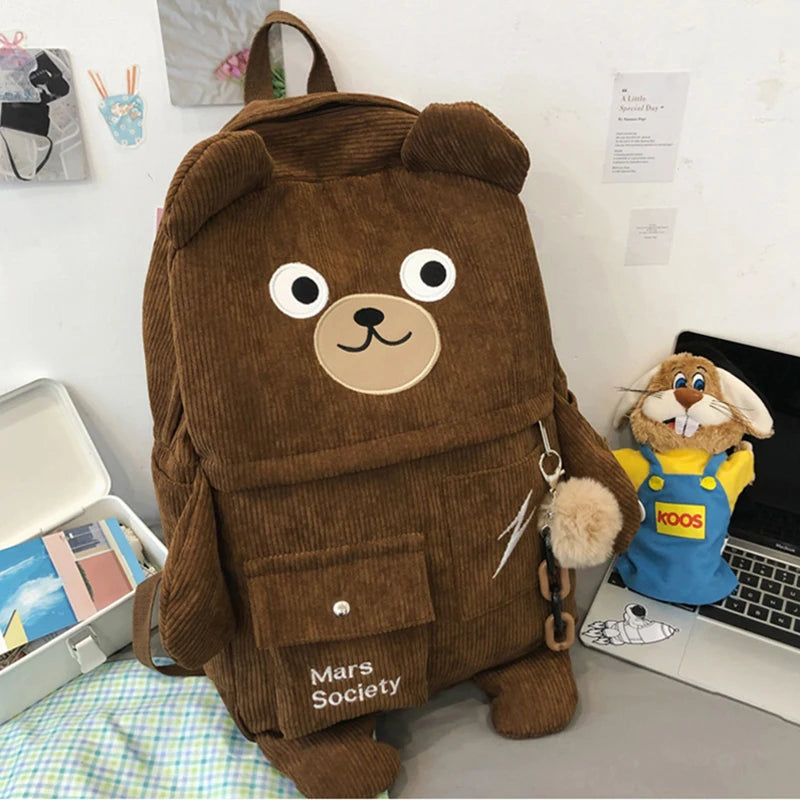 Corduroy Backpack for Women Large Capacity Shoulder Bag