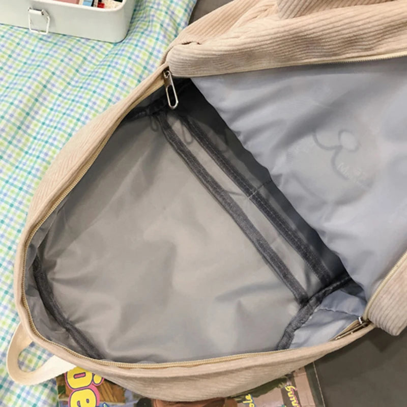Corduroy Backpack for Women Large Capacity Shoulder Bag