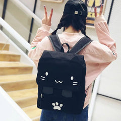 Cat Embroidery Canvas Student Bag Women Backpack