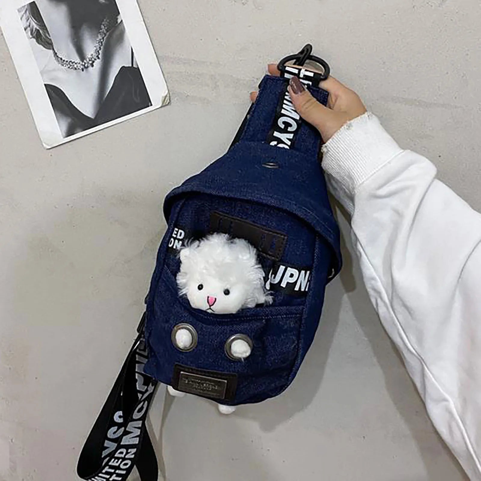 Plush Sheep Doll Chest Bag Canvas Shoulder Bag Messenger Pouch Phone Chest Bag
