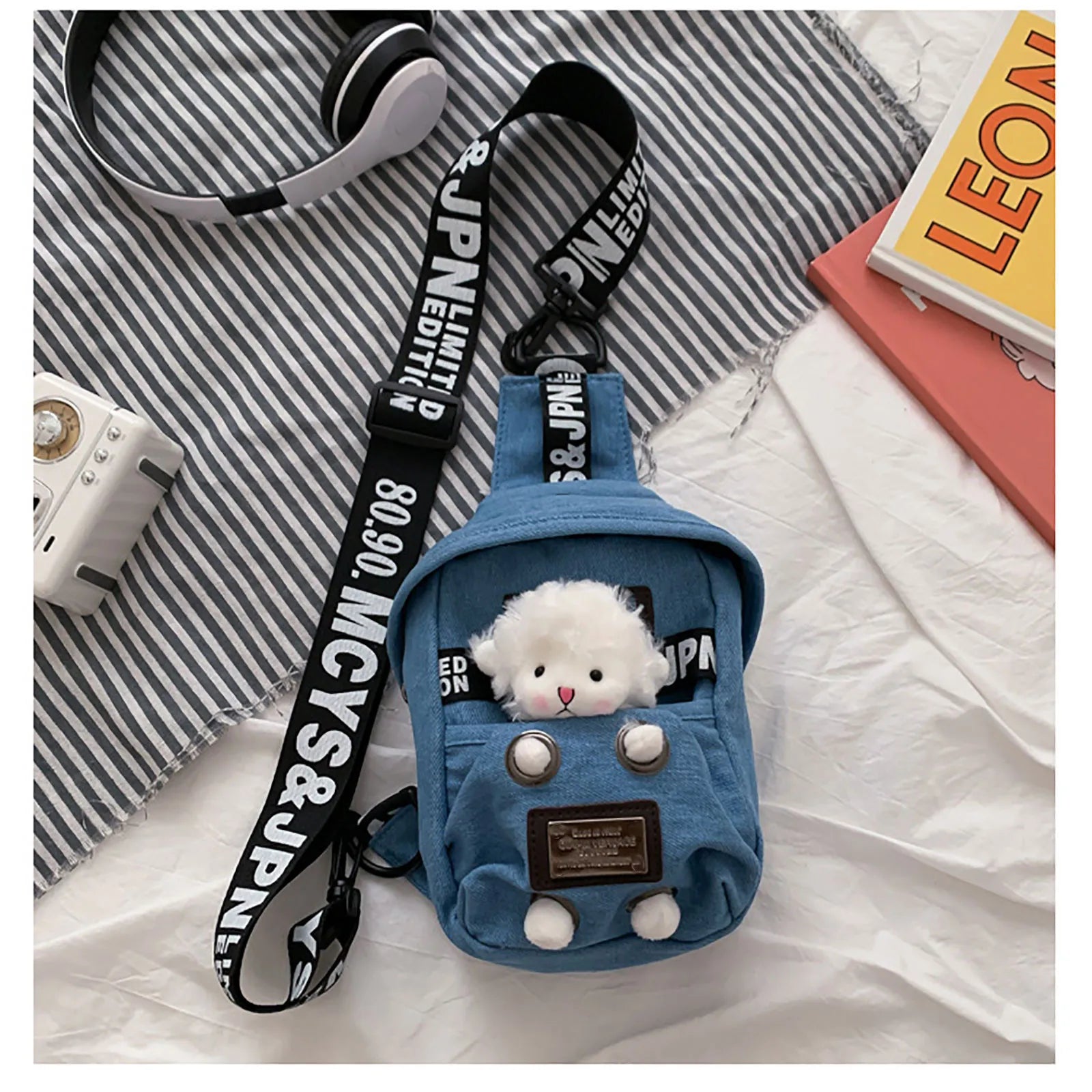 Plush Sheep Doll Chest Bag Canvas Shoulder Bag Messenger Pouch Phone Chest Bag