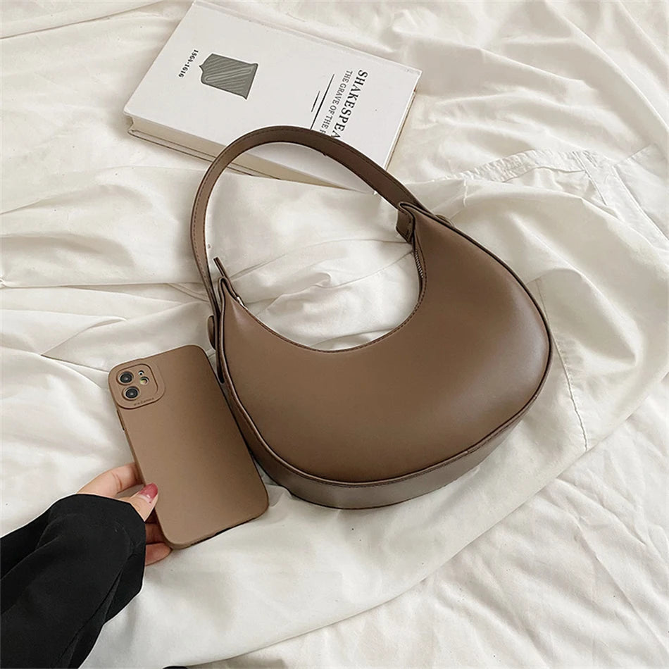 Small PU Leather Hobo Bag for Women Half Moon Shoulder Handbag Purse with Zipper