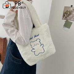 Plush Printing Shoulder Bag Soft Textured Large Capacity