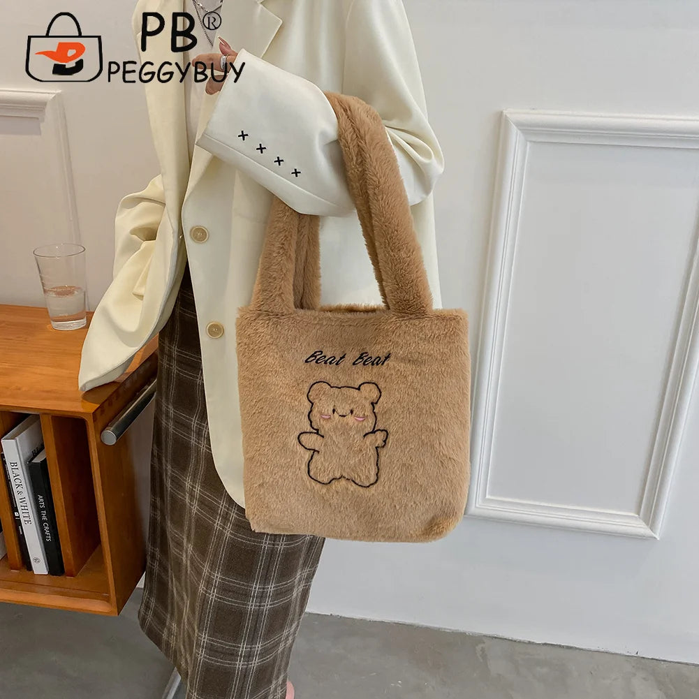 Plush Printing Shoulder Bag Soft Textured Large Capacity