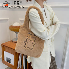 Plush Printing Shoulder Bag Soft Textured Large Capacity