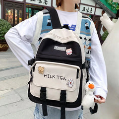 Nylon Schoolbag for Teenage Girl High Capacity Laptop Backpack
