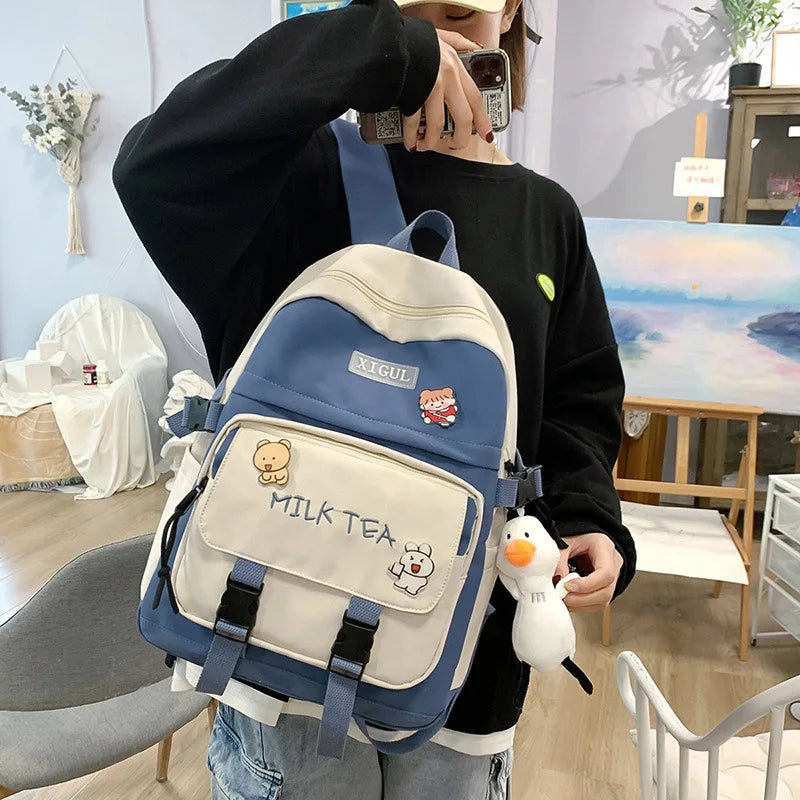 Nylon Schoolbag for Teenage Girl High Capacity Laptop Backpack