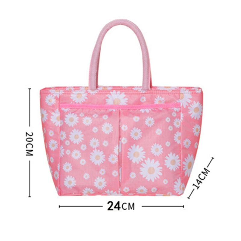 Daisy Printing Insulated Lunch Bag Large Capacity Tote Cooler Bento Box Storage