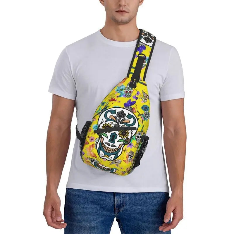 Sugar Skulls Crossbody Backpack Men Gothic Shoulder Bags