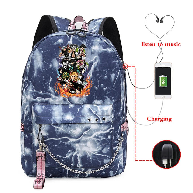 Demon Slayer Anime Backpacks Student School Bags Harajuku Large Capacity