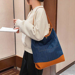 Denim Shoulder Bags Women Large Capacity Bucket Tote Bags For Lady
