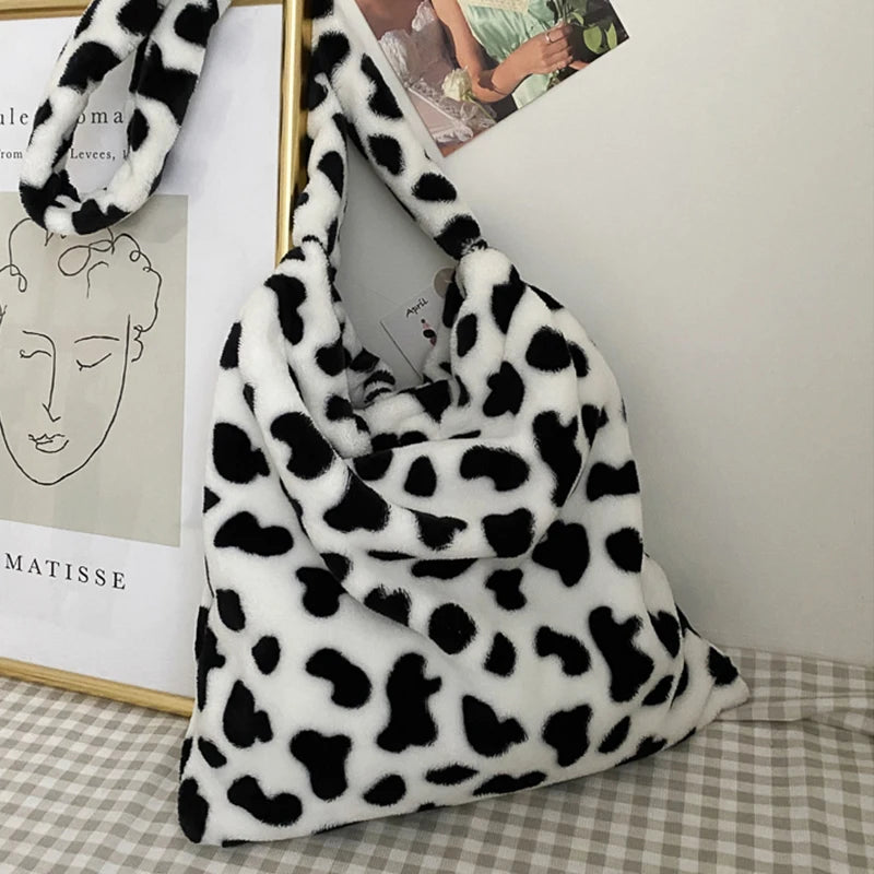 Cow Pattern Women Handbag Large Capacity Shoulder Hobo Bag